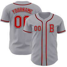 Load image into Gallery viewer, Custom Gray Red-Black Authentic Baseball Jersey