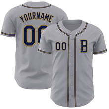 Load image into Gallery viewer, Custom Gray Navy-Old Gold Authentic Baseball Jersey