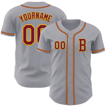 Load image into Gallery viewer, Custom Gray Crimson-Gold Authentic Baseball Jersey