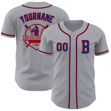 Load image into Gallery viewer, Custom Gray Royal-Red Authentic Baseball Jersey