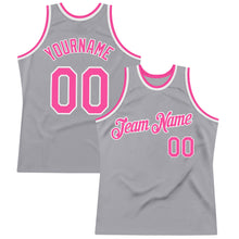 Load image into Gallery viewer, Custom Gray Pink-White Authentic Throwback Basketball Jersey