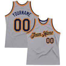 Load image into Gallery viewer, Custom Gray Navy Gold-Orange Authentic Throwback Basketball Jersey