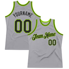 Load image into Gallery viewer, Custom Gray Black-Neon Green Authentic Throwback Basketball Jersey