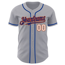 Load image into Gallery viewer, Custom Gray White Orange-Royal Authentic Baseball Jersey