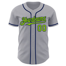 Load image into Gallery viewer, Custom Gray Neon Green-Navy Authentic Baseball Jersey