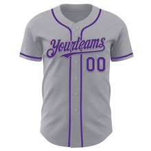 Load image into Gallery viewer, Custom Gray Purple Authentic Baseball Jersey