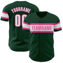 Load image into Gallery viewer, Custom Green White-Pink Authentic Baseball Jersey
