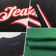 Load image into Gallery viewer, Custom Green Black-Old Gold Mesh Authentic Throwback Baseball Jersey