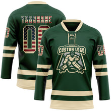 Load image into Gallery viewer, Custom Green Vintage USA Flag-Cream Hockey Lace Neck Jersey