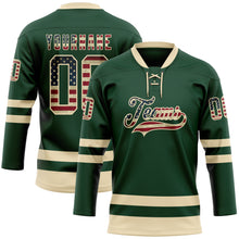 Load image into Gallery viewer, Custom Green Vintage USA Flag-Cream Hockey Lace Neck Jersey