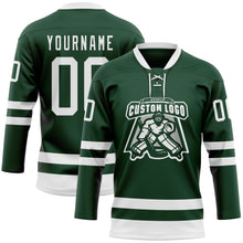 Load image into Gallery viewer, Custom Green White Hockey Lace Neck Jersey
