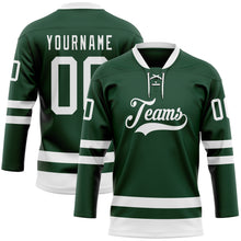 Load image into Gallery viewer, Custom Green White Hockey Lace Neck Jersey