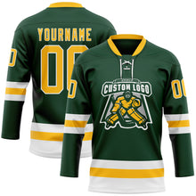 Load image into Gallery viewer, Custom Green Gold-White Hockey Lace Neck Jersey