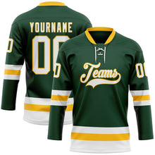 Load image into Gallery viewer, Custom Green White-Gold Hockey Lace Neck Jersey