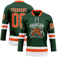 Load image into Gallery viewer, Custom Green Orange-White Hockey Lace Neck Jersey