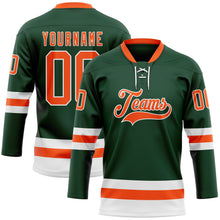 Load image into Gallery viewer, Custom Green Orange-White Hockey Lace Neck Jersey