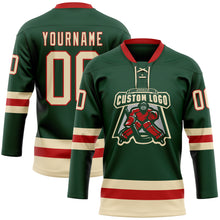 Load image into Gallery viewer, Custom Green Cream-Red Hockey Lace Neck Jersey