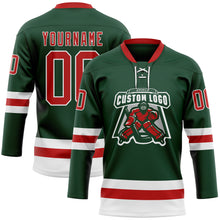 Load image into Gallery viewer, Custom Green Red-White Hockey Lace Neck Jersey