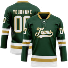 Load image into Gallery viewer, Custom Green White-Old Gold Hockey Lace Neck Jersey