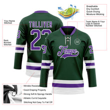 Load image into Gallery viewer, Custom Green Purple-White Hockey Lace Neck Jersey
