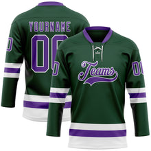 Load image into Gallery viewer, Custom Green Purple-White Hockey Lace Neck Jersey