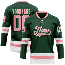 Load image into Gallery viewer, Custom Green Medium Pink-White Hockey Lace Neck Jersey