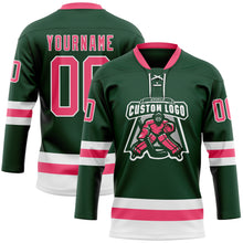 Load image into Gallery viewer, Custom Green Neon Pink-White Hockey Lace Neck Jersey