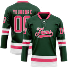Load image into Gallery viewer, Custom Green Neon Pink-White Hockey Lace Neck Jersey