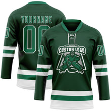 Load image into Gallery viewer, Custom Green Kelly Green-White Hockey Lace Neck Jersey