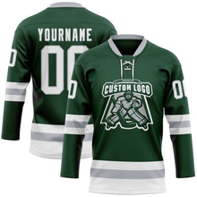 Load image into Gallery viewer, Custom Green White-Gray Hockey Lace Neck Jersey