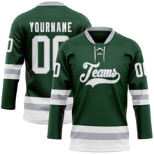 Load image into Gallery viewer, Custom Green White-Gray Hockey Lace Neck Jersey
