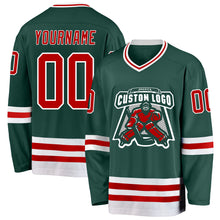 Load image into Gallery viewer, Custom Green Red-White Hockey Jersey