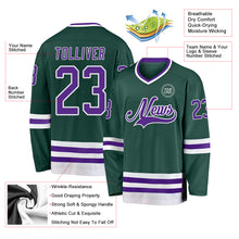 Load image into Gallery viewer, Custom Green Purple-White Hockey Jersey