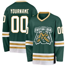 Load image into Gallery viewer, Custom Green White-Old Gold Hockey Jersey