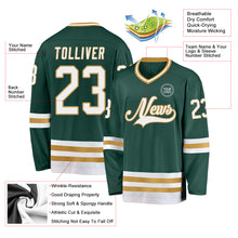 Load image into Gallery viewer, Custom Green White-Old Gold Hockey Jersey
