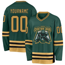 Load image into Gallery viewer, Custom Green Old Gold-Black Hockey Jersey
