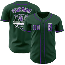 Load image into Gallery viewer, Custom Green Purple-White Authentic Baseball Jersey