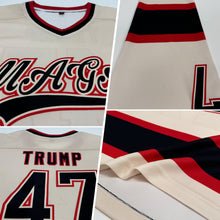 Load image into Gallery viewer, Custom Cream Black-Red Hockey Jersey