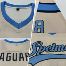 Load image into Gallery viewer, Custom Cream Light Blue-Steel Gray Hockey Jersey
