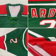 Load image into Gallery viewer, Custom Green White-Red Hockey Lace Neck Jersey