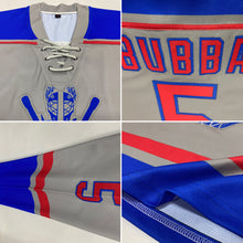 Load image into Gallery viewer, Custom Gray Red-Royal Hockey Lace Neck Jersey