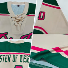 Load image into Gallery viewer, Custom Cream Pink-Kelly Green Hockey Lace Neck Jersey