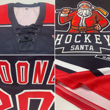 Load image into Gallery viewer, Custom Black Red-White Christmas Santa Claus 3D Hockey Lace Neck Jersey
