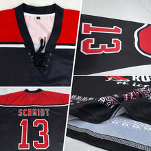 Load image into Gallery viewer, Custom Black Red-White Christmas Santa Claus 3D Hockey Lace Neck Jersey