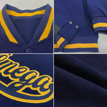 Load image into Gallery viewer, Custom Navy Navy-Gold Bomber Full-Snap Varsity Letterman Jacket