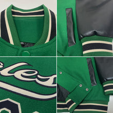 Load image into Gallery viewer, Custom Kelly Green Black-Cream Bomber Full-Snap Varsity Letterman Two Tone Jacket