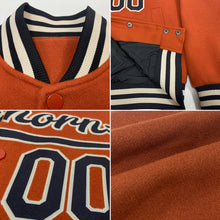 Load image into Gallery viewer, Custom Texas Orange Black-Cream Bomber Full-Snap Varsity Letterman Jacket