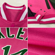 Load image into Gallery viewer, Custom Pink Green-White Bomber Full-Snap Varsity Letterman Two Tone Jacket