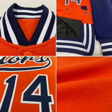 Load image into Gallery viewer, Custom Orange Navy-White Bomber Full-Snap Varsity Letterman Two Tone Jacket