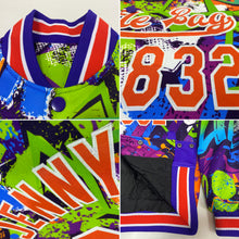 Load image into Gallery viewer, Custom Graffiti Pattern Orange-White Grunge Street Art 3D Bomber Full-Snap Varsity Letterman Jacket